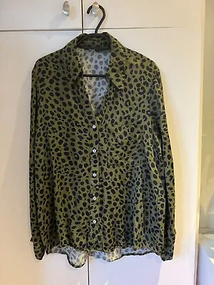 Zara Satin Feel Khaki Green Leopard Print Shirt Size S/UK 8 - 12 • £3.50