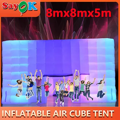 Large LED Inflatable Marquee Air Cube Tent House Party Event Exhibition Show 8m • $2592.83