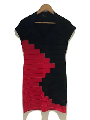 Jane Norman 2011 Bandage Dress Size 14 Bodycon Stretch Dress Red Black Mini. • £17.99