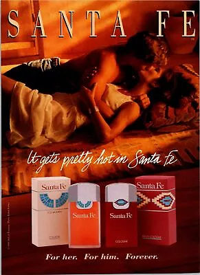 1991 VINTAGE 8X11 PRINT Ad FOR ITS PRETTY HOT IN SANTA FE COLOGNE COUPLE KISSING • $9.95