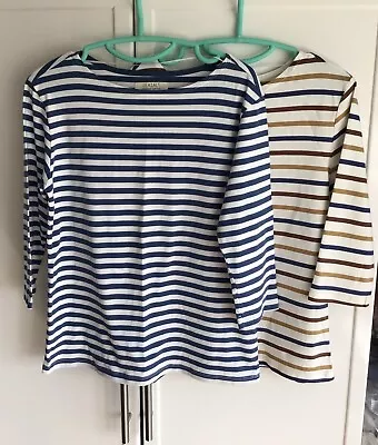 Seasalt 2 X Organic Cotton Sailor Tops Blue Mix Breton Stripe Size 12 • £28