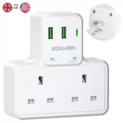 £13.99 • Buy UK To US Plug Adaptor, Grounded USA Travel Adapter 2 Way 3 USB Ports UK To US MX