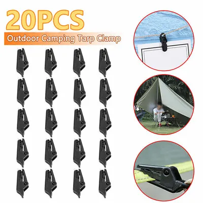 £3.95 • Buy 20pcs Awning Tarp Clips Set Buckle Tent Clamp Heavy Duty Black Camping Tools