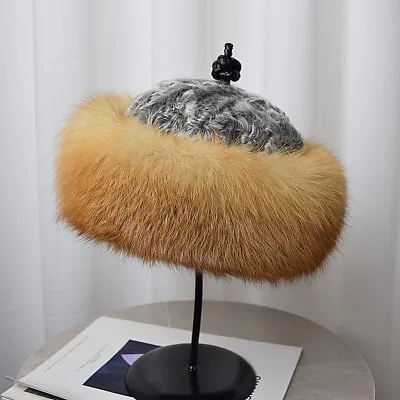 Men's Real Fox Fur Hat Top Hat Bowler Hat Winter Warm Middle Aged Man Father Cap • $89