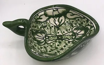 Pottery Salsa Dish W/Pour Spout Gravy Sauce Bowl W/Handle Green Lead Free Glaze • $11.20