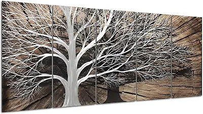 3D Silver Tree Metal Wall Art Hand Grind On Aluminum Brown Rustic Pictures In 5  • $239.80