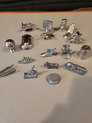 Vintage Monopoly Game Pieces Metal Tokens Lot Of 14 Horse Top Hat Dog Car Ship E • $13