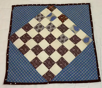 Antique Vintage Patchwork Quilt Table Topper Early Calicos Nine Patch Brown • $9.95