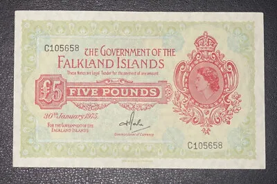 1975 AUNC January £5 Falkland Islands -{ C105658 }- P-9b • £219.99