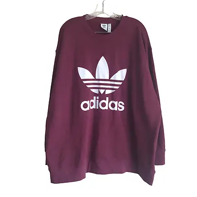 Adidas Men's Sweatshirt Size 4X Big Burgundy Trefoil Logo Long Sleeve Crew Neck • $36.06