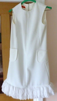 £19.99 • Buy Vintage Original Ian Peters Designer 60's White Crimplene Fringed Mini Mod Dress