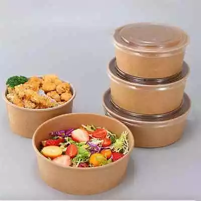 Round Salad Bowl With Clear Lids Disposable Eco-friendly Salad Pasta 500-1300ml • £72.99