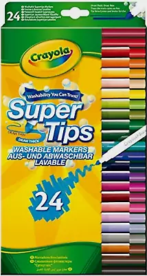 CRAYOLA Supertips Washable Markers Felt Tip Pens In Assorted Colours Pack Of 24 • £6.87