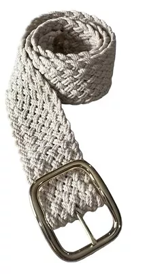 Womens Canvas Braided Belt Gold Tone Buckle Macrame Ivory Off White Unbranded • $11.99