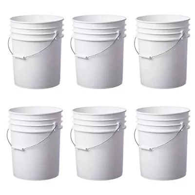 6 Pack | Premium 5 Gallon Bucket Food Grade BPA Free HDPE White - No Lid • $63.01