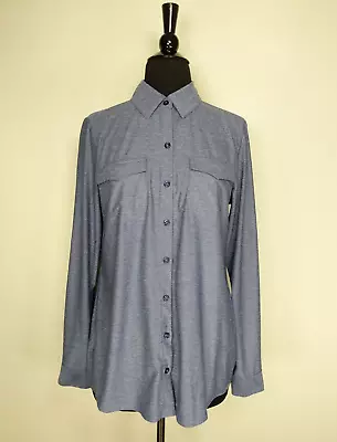 Eddie Bauer Blue Marled Stretch Knit Long Roll Tab Sleeve Button Shirt Size M • $13.49