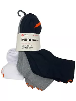 Merrell Cushioned Cotton QUARTER Socks 6 Pairs BLACK/GRAY/WHITE   M/L • $18.93