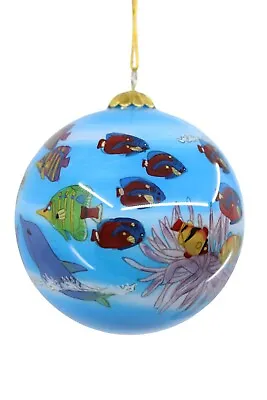 Hawaiian Christmas Ornament - Hand Painted Glass W Box - Turtle Fish Dolphin • $16.26