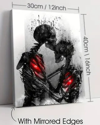 1pc Wooden FRAMED Canvas Wall Art Print Black Skeletons Love 30.48x40.64 Cm • £12.99