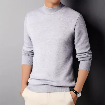 Men Sweater Long Sleeve Knitted Sweaters Mens Stretch Work Mock Turtleneck • $25.99