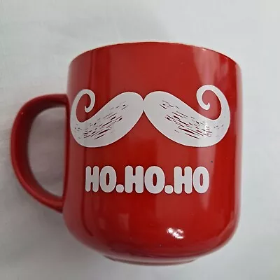 Christmas Coffee Mug Cup Mustache Ho Ho Ho Red White • $14