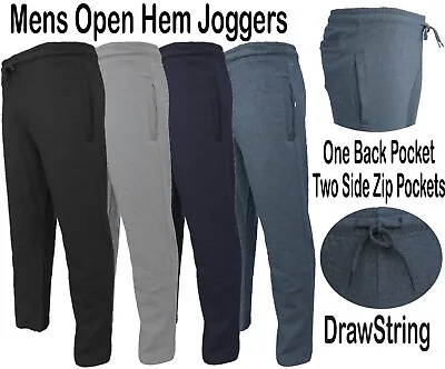 Mens Plain Fleece Jogging Bottoms Zip Pockets Pants Open Hem Joggers Trouser New • £9.99