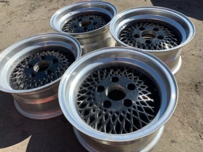 $595 • Buy 15 Mesh Black Wheels Rims Vintage American Racing Classic Polished Lip 92 192