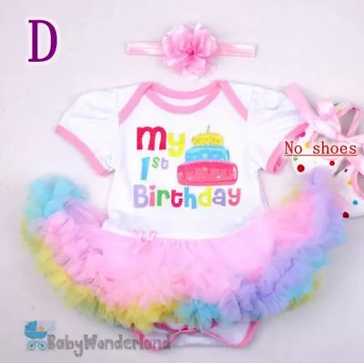 Baby Girl First Birthday Party 2 Pcs Set Tutu Romper Dress Headband Clothes -- D • $22.95