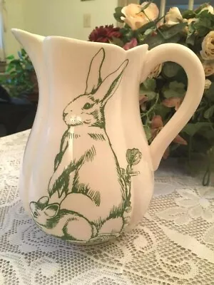 Lovely A J Willfred Of Sadek Bunny Toile Pitcher Green Beige • $124.98