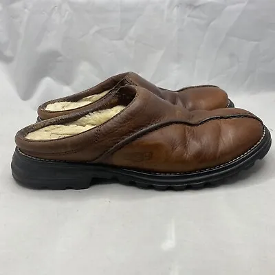 UGG Midtown Brown Leather Mule Clogs Shearling Lined 5348 Women's Size 8 • $23.99