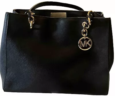 Michael Kors Cynthia MD Satchel Black Gold Chain Bag Saffiano Leather • $32.30