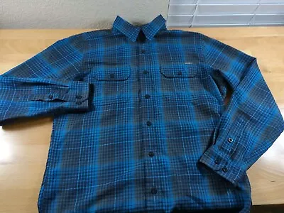 Eddie Bauer Mens Medium Blue Gray Plaid Travex Flannel Long Sleeve Shirt  • $14.99