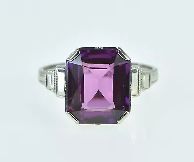 14K Art Deco Ornate Simulated Amethyst Vintage Ring White Gold *56 • $299.95