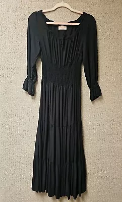 Belle Poque Dress Size Small Black Gothic Pirate Victorian Peasant Ruffle Long  • $24.95