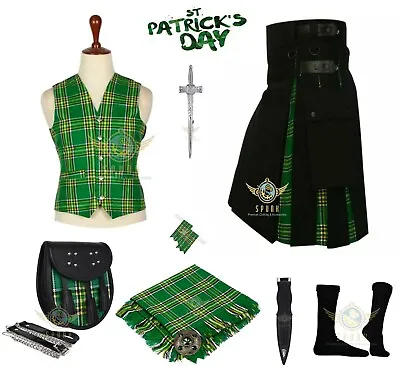 $110 • Buy Men's Scottish Irish Hybrid Utility Kilt Cotton & Tartan Kilt Set Bundle Offer 