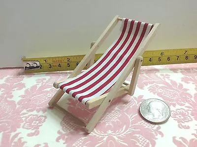 Dollhouse Miniature Folding Beach Park Garden Cloth Wood Chair Red 1:12 • $4.50