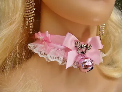 Any Size Choker Pink Lace Sissy BDSM DDLG Kitten Lolita Daddy's Girl Lock Bell • $34.95