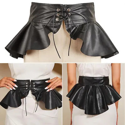 Black Corset Belt Women Wide Belt Lace-up PU Leather Waistband Cummerbunds Wide  • £9.42