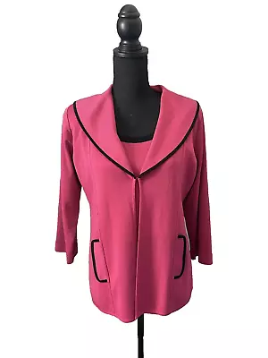 Exclusively Misook Cardigan Jacket Tank Twin Set  Pink Black White 2pc Small • $58.50