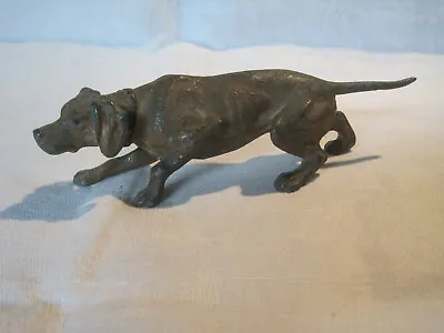 Vintage Pointer Hunting Dog Figurine Cold Painted Cast Metal • $65