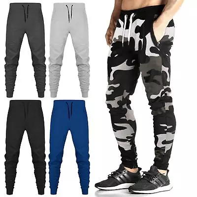 Mens Slim Fit Trousers Tracksuit Bottom Jogging Joggers Brush Fleece Sweat Pants • £11.99