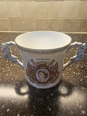 Vtg Victoria C&E Queen Elizabeth Coronation Commemorative Loving Cup Double Hand • $19.96