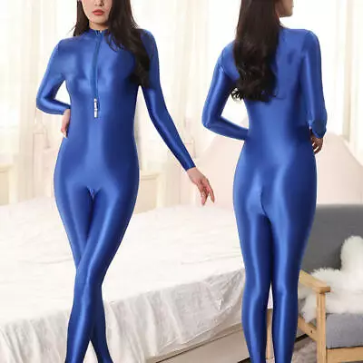 Women Wetlook Shiny Romper Bodycon Jumpsuit Zipper Open Crotch Bodysuit Lingerie • £23.99