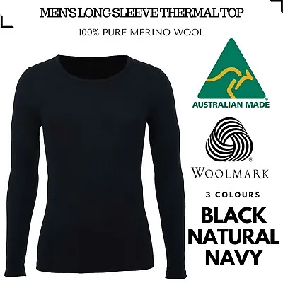 Men's 100% Pure Merino Wool Thermal Long Sleeve Top T Shirt Underwear Thermals • $77