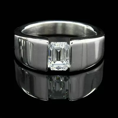 Tension Set Engagement Solitaire Men's Ring 2Ct Simulated Diamond 14K White Gold • $311.06