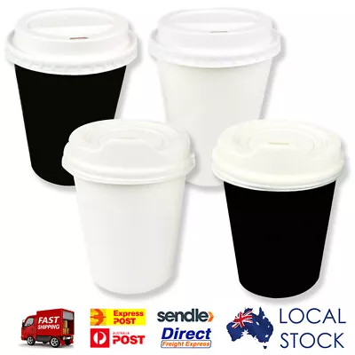 Takeaway Disposable Black And White Single Wall Coffee Cups With Lids 8oz/12oz • $34