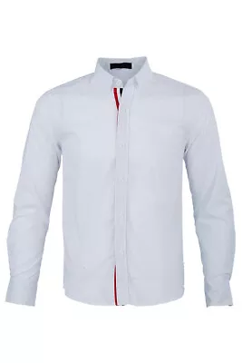 White Autumn Stylish Shirts For Men Solid Color Ribbon Long Sleeve Slim Fit1889 • £10.72