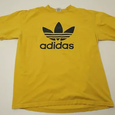 Vintage Adidas Yellow TShirt 80s Trefoil Tee Mens XXL • $25