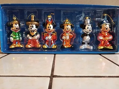 VINTAGE DISNEY STORE MICKEY THROUGH THE YEARS Set Of 6 GLASS ORNAMENTS RARE MIB • $35