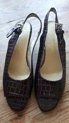£6 • Buy CLARKS Images Vintage Mock Croc Sling Back Block Heel Mahogany Brown Shoes UK5.5